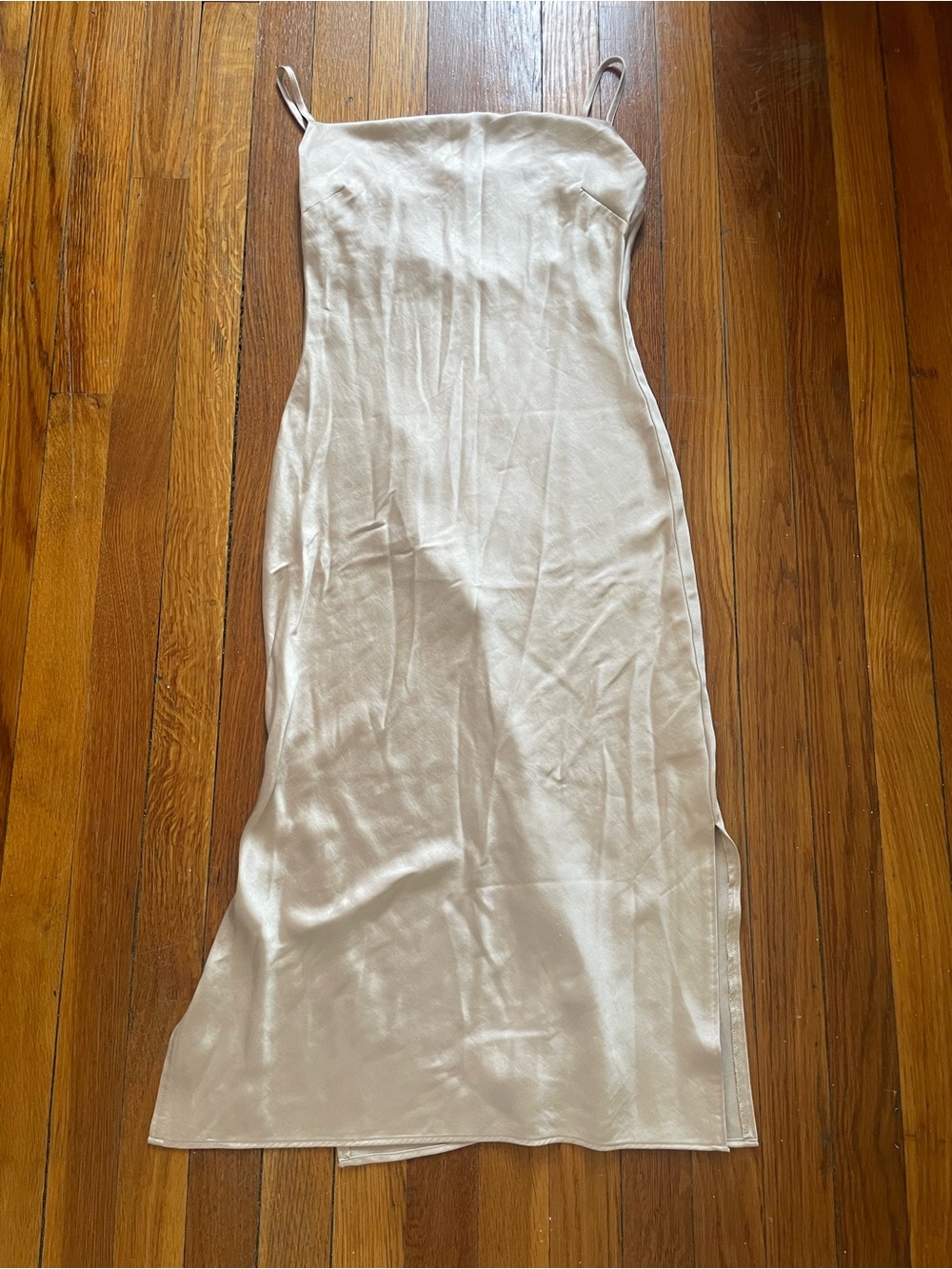 Express Cream Satin Midi Slip Dress